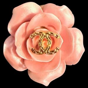 Pink Flower Zipper Pull with Gold Logo Chanel